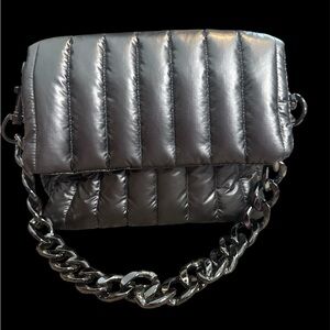 THINK ROYLN Metallic Silver Quilted Shoulder Bag